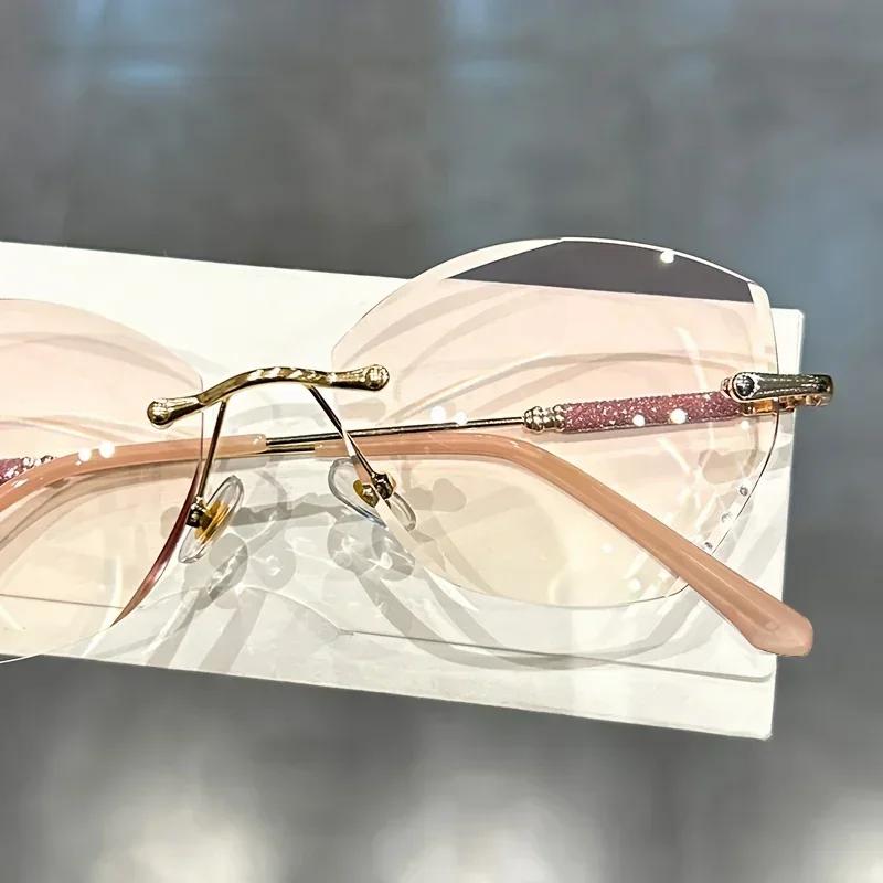 Unisex Luxury Diamond Rimless Reading Glasses, Stylish Hyperopia Far Sight Prescription Eyeglasses for Men Women, Limited Time Free Glasses Case
