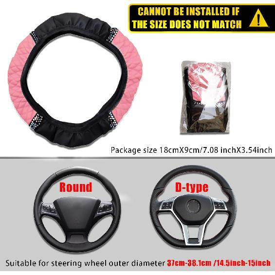 Bling Car Steering Wheel Cover, 15 Inch Anti-Slip Wheel Protector For Women Girls, Soft Leather Elastic Steering Wheel Protector, Car Interior