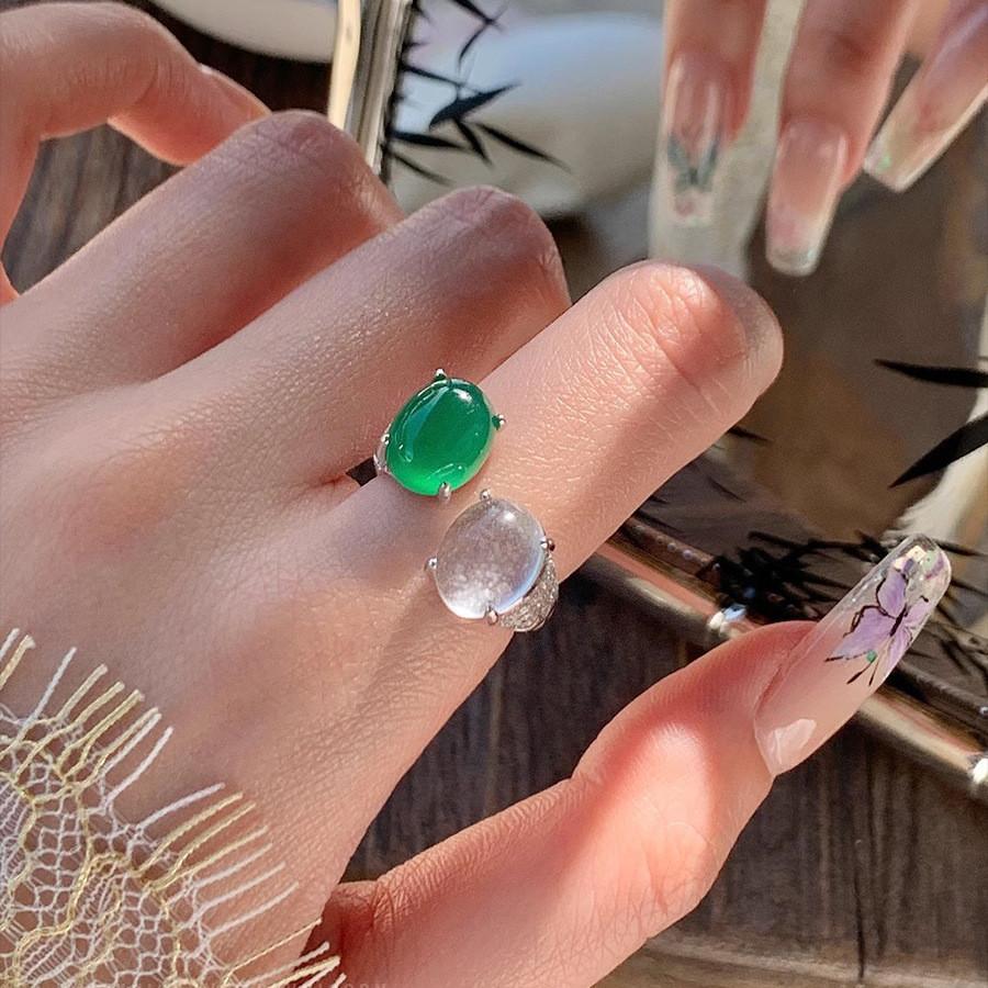 Chic 2024 Summer Fashionable Adjustable Flower Design Natural Jade Ring For Women