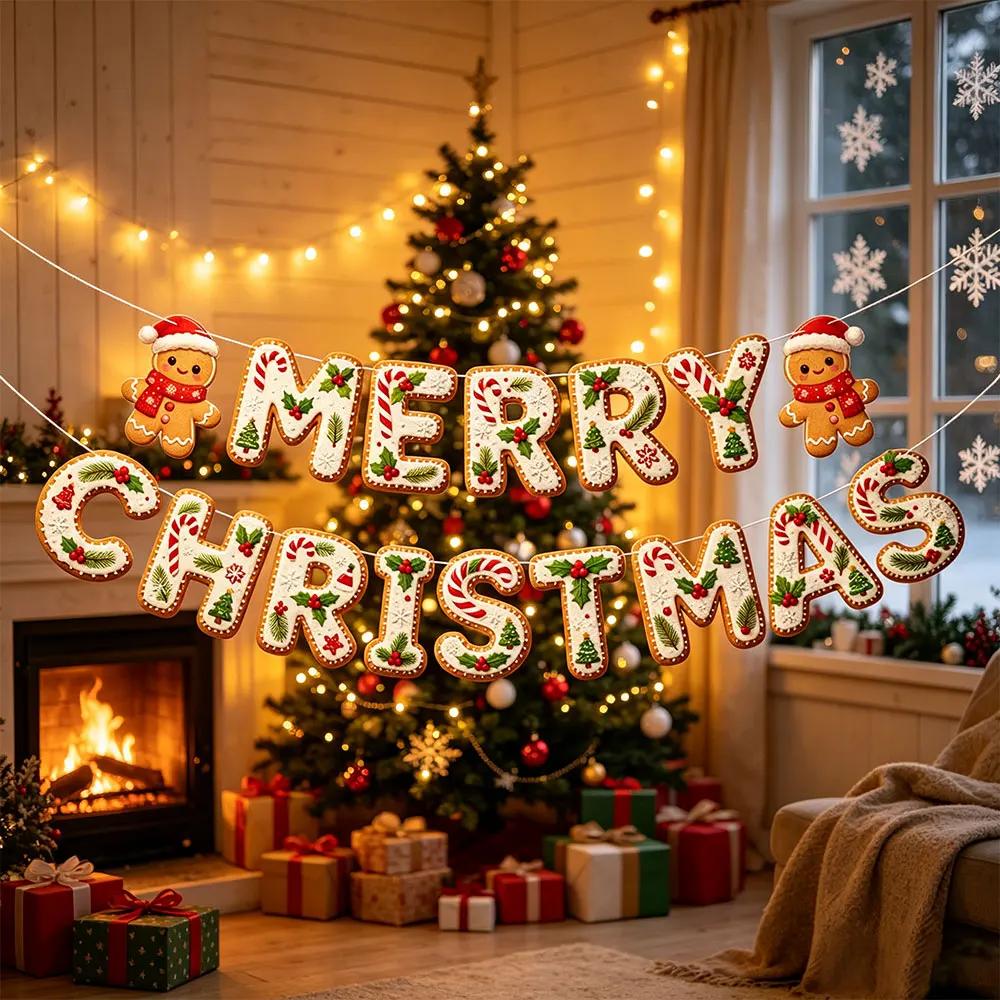 Runt 1pc Gingerbread Man Christmas Banner, Merry Christmas Decor for Home , 2026 Xmas Gifts ,Navidad
