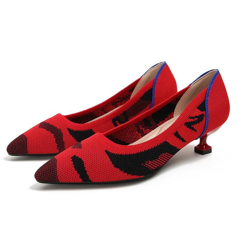 New Cat's Eye Heel Pointed Thin Heel Comfortable Fly-woven Shoes Temperament Fan Women's Heels