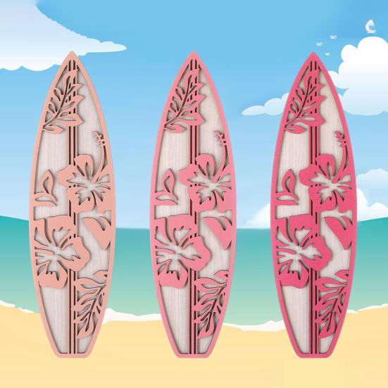 3Pcs/Set Wooden Hibiscus Surfboard Wall Decoration Farmhouse Rustic Surfboard Wall Art Home Bedroom Living Room Bathroom Wall Decorative Sign
