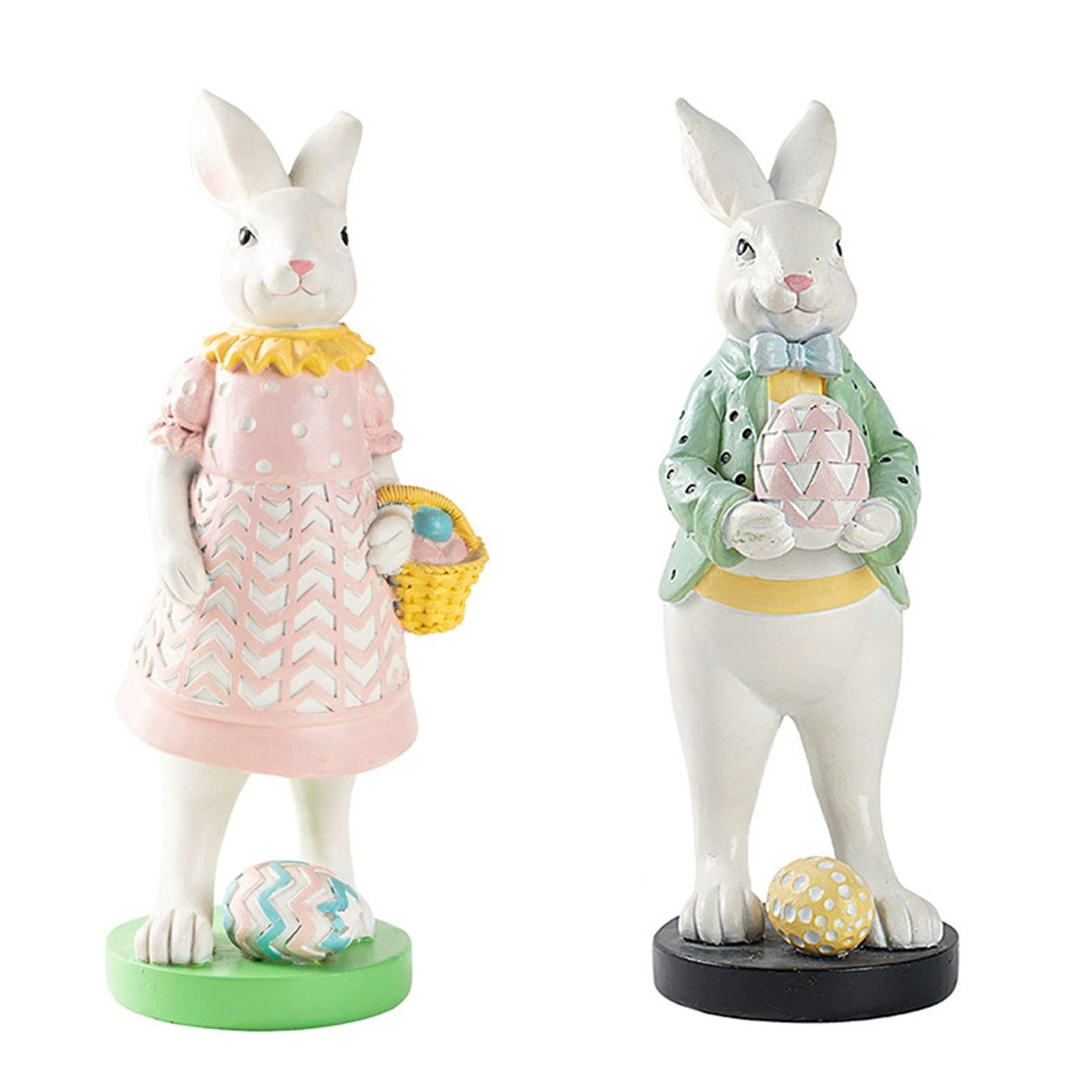 

2PC Bunny Figurines Crafted From Decorative Home Furnishings, Outdoor Gardens, Courtyards, Corridors Resin Spring Decor Must Have