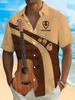 Name and Text Men's Summer Hawaiian Shirt, Guitar and Sheet Music Design- Casual Short Sleeve, Polyester Fiber, Machine Washable, Button Chest Pocket,