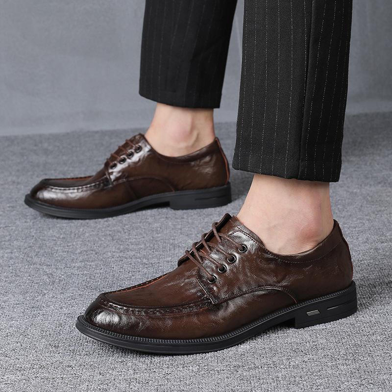 Men's British Retro Business Shoes Genuine Leather Mens Lace-up Dress Office Derby Shoe Flats Men Fashion Wedding Party Oxfords