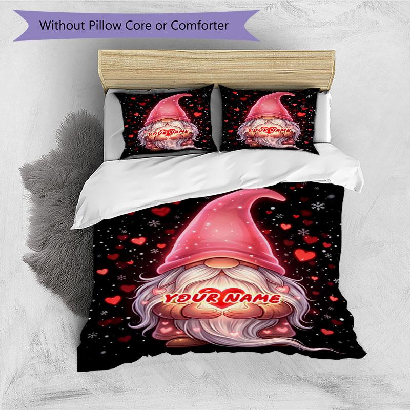 3PC Custom Name Love Gnome Art Bedding Set Duvet Cover Closure Includes 1 Duvet Cover & 2 Pillowcases for Bedroom