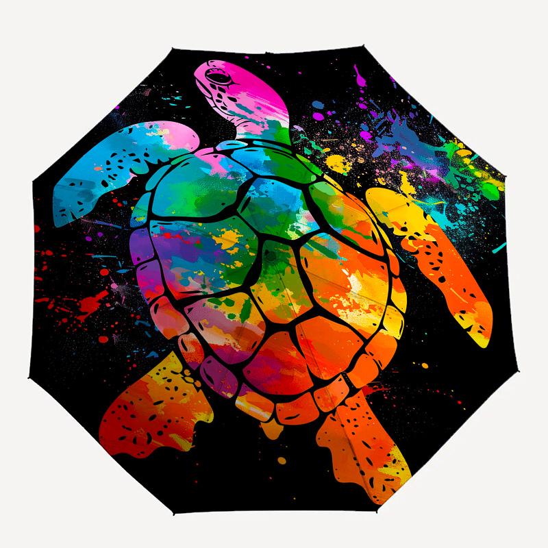 Schildkröte, Aquarell-Thema 8 Knochen Hand-Automatik-Falt-Modeschirm, Kompaktes und tragbares Design, Ein perfektes Geschenk für Geburtstag, Weihnachten
