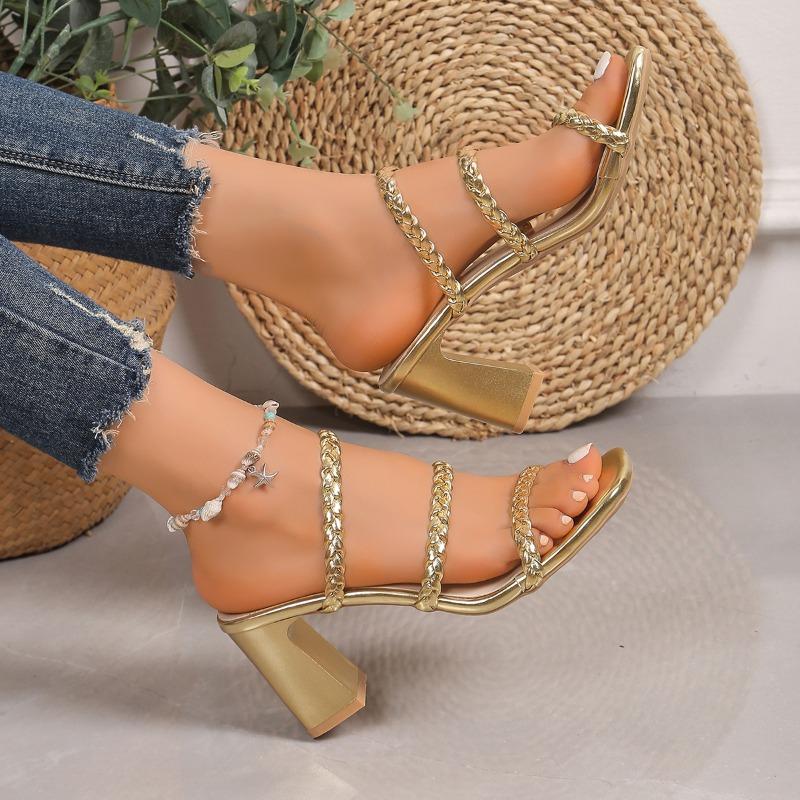 Fashion Women's Fashion Chunky Sandals Summer New Square Head Open Toe with Anti-slip Wear-resistant High-heeled Slippers