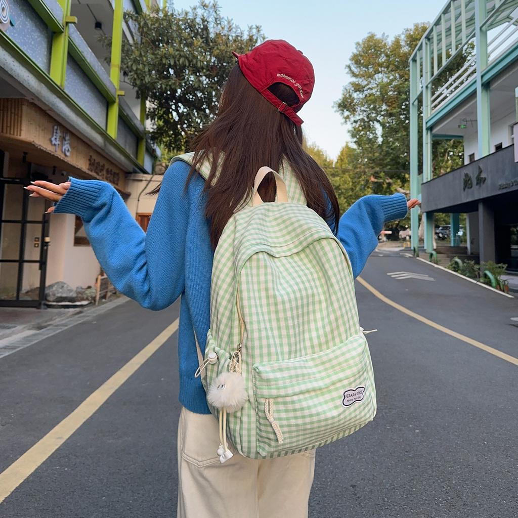 Schoolbag Backpack Women's 1011 New Candy Color Sweet and Fresh Student School Bag Versatile Simple Plaid Large Capacity Backpack