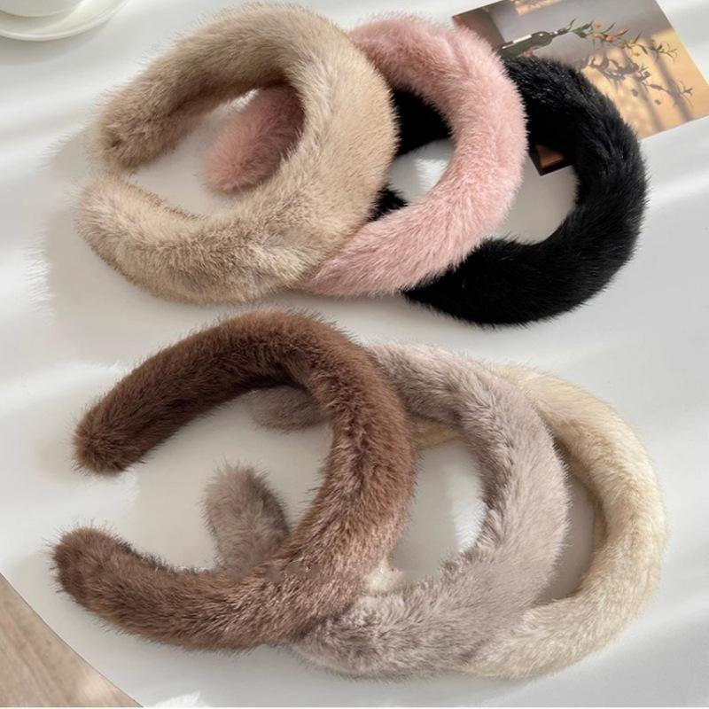Solid Color Widen Thicken Hair Bands Women Girls Sweet Versatile Soft Fluffy Furry Hair Hoops Winter Hair Accessories Gifts