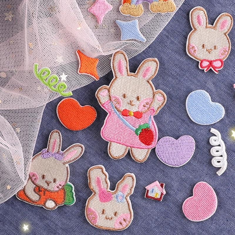 17 Pcs Rabbits Embroidered Patches Iron on Patches Heart Repair Patches Sewing on Applique Patches for Clothes Bag