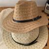 Hollow Hollow Straw Hat Wide Brim Visor Cap Trendy Western Cowboy Hat  Men Women