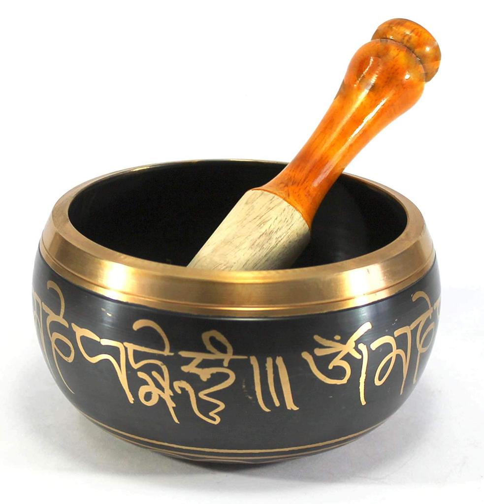 eSplanade - 4-inch - Striker Stick and Singing Bowl, Tibetan Buddhist Prayer Instrument  Meditation Bowl  Music Therapy (Black)