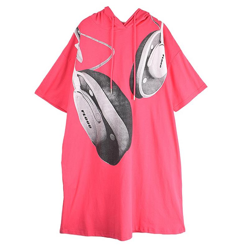 Xitao Print Hooded Pocket Contrast Color Dress GMM1191