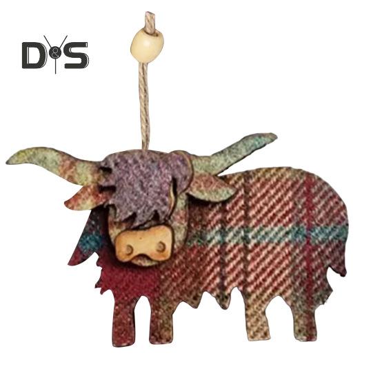 

Деревянное украшение в виде коровы Хайленд, деревенское подвесное украшение в виде коровы Хайленд, шотландское украшение для дерева, подарок любителям животных