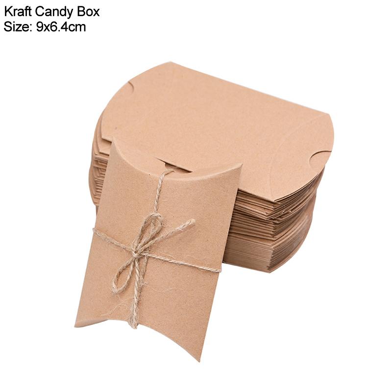 10/20/30Pcs Kraft Paper Pillow Candy Box Christmas Gift Packaging Boxes Candy Bags Wedding Baby Shower Birthday Party Decoration