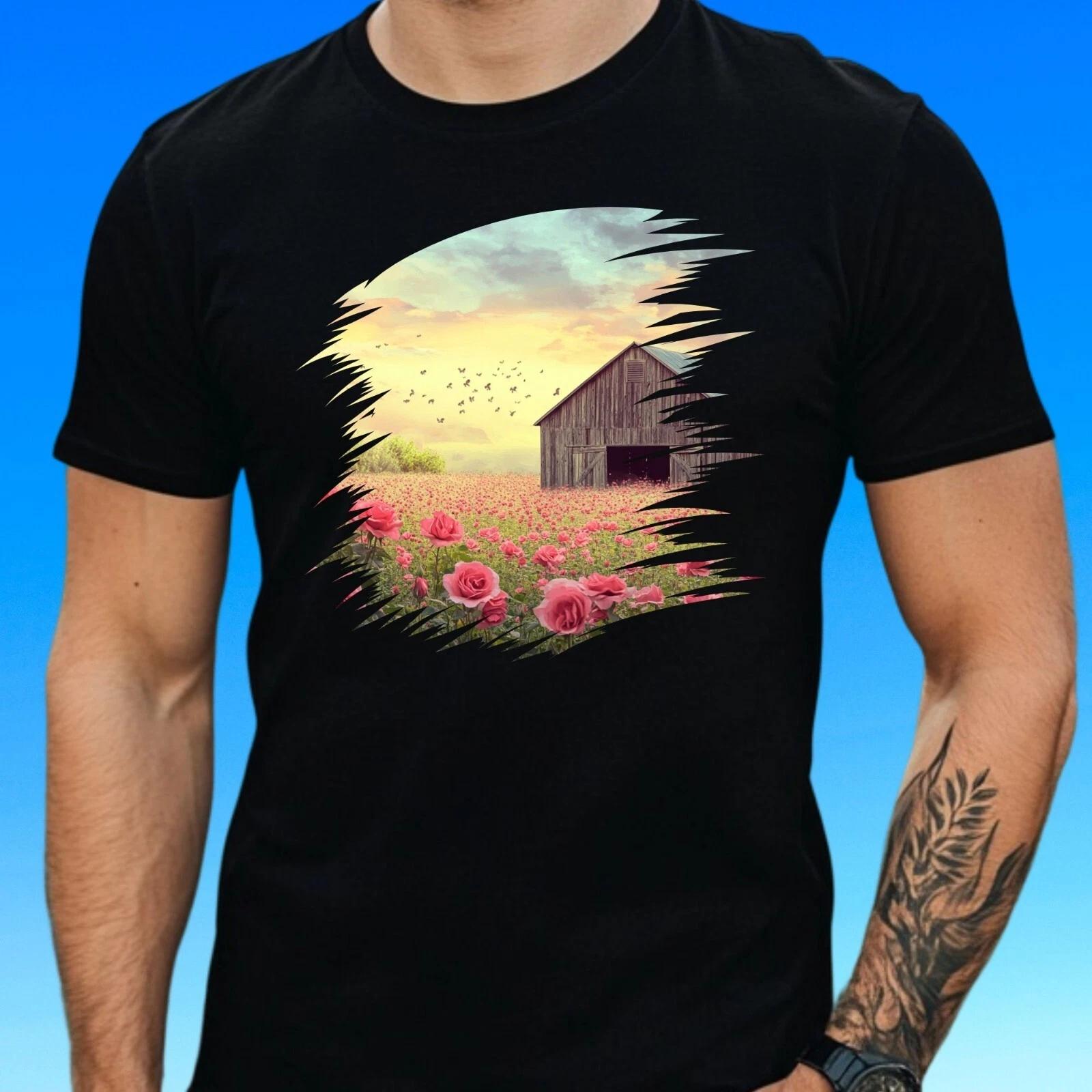T-Shirt Herren Scheune mit Rosenfeld Motiv Baumwolle Größe S bis 5XL M