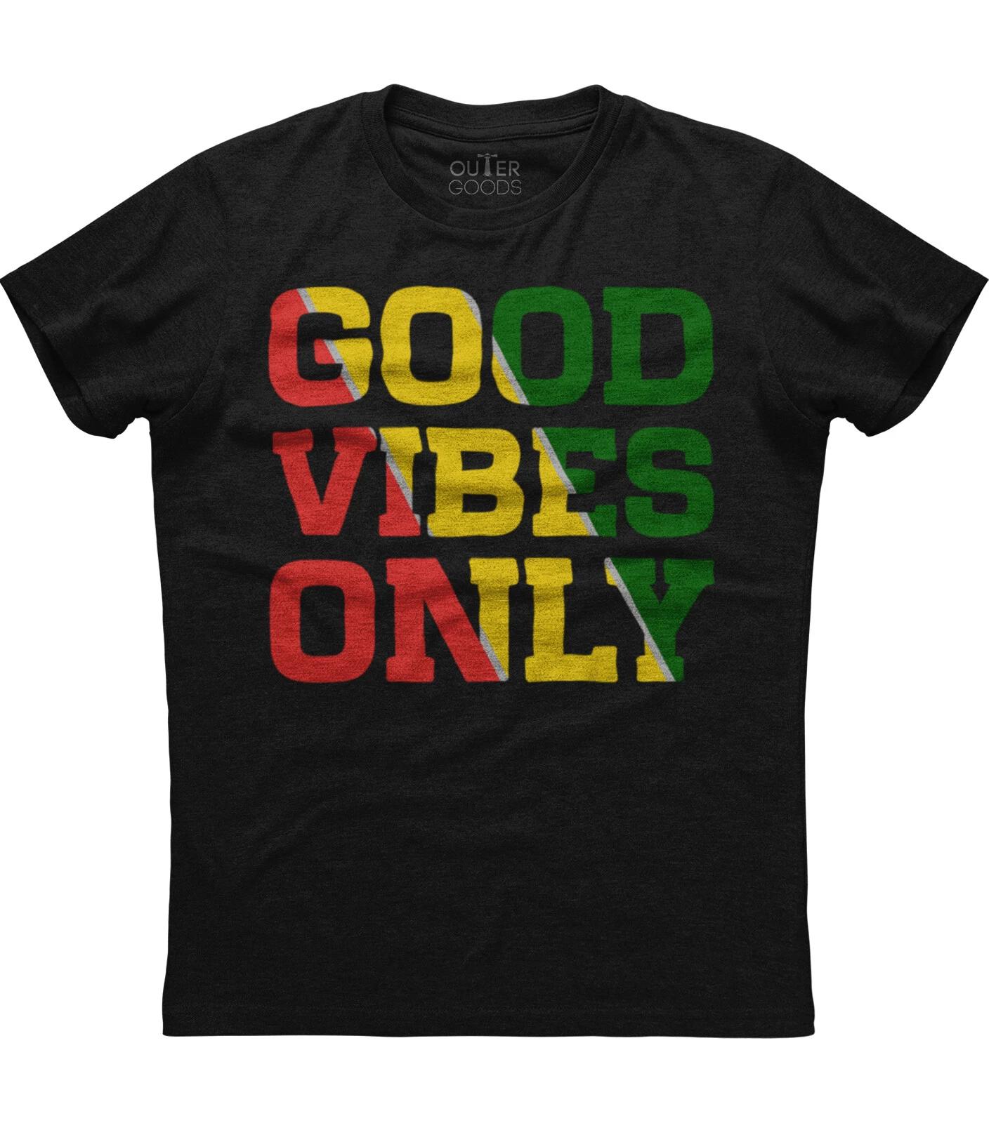Good Vibes Only Rasta Reggae Roots Mens Short Sleeve New Cotton Black T-shirt L