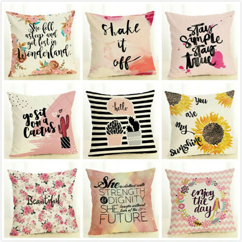 Throw Pillow Covers Case Pink Sweet Series Printed Letter Decorative Pillowslips