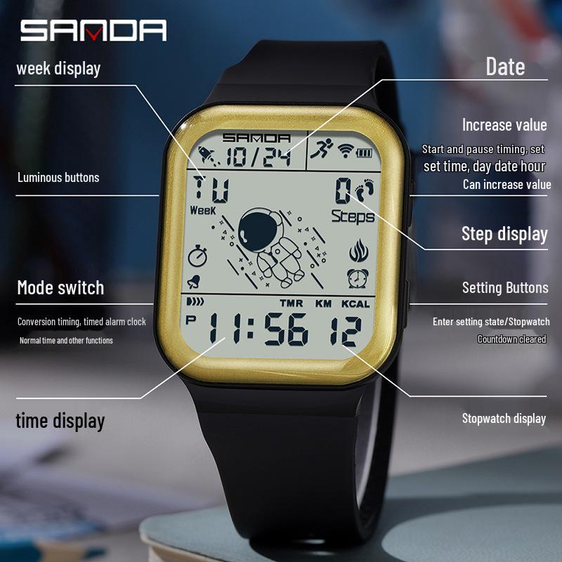 Sanda Astronaut Sports Watch: Unisex Waterproof Multifunctional Watch with Calorie Pedometer for Students