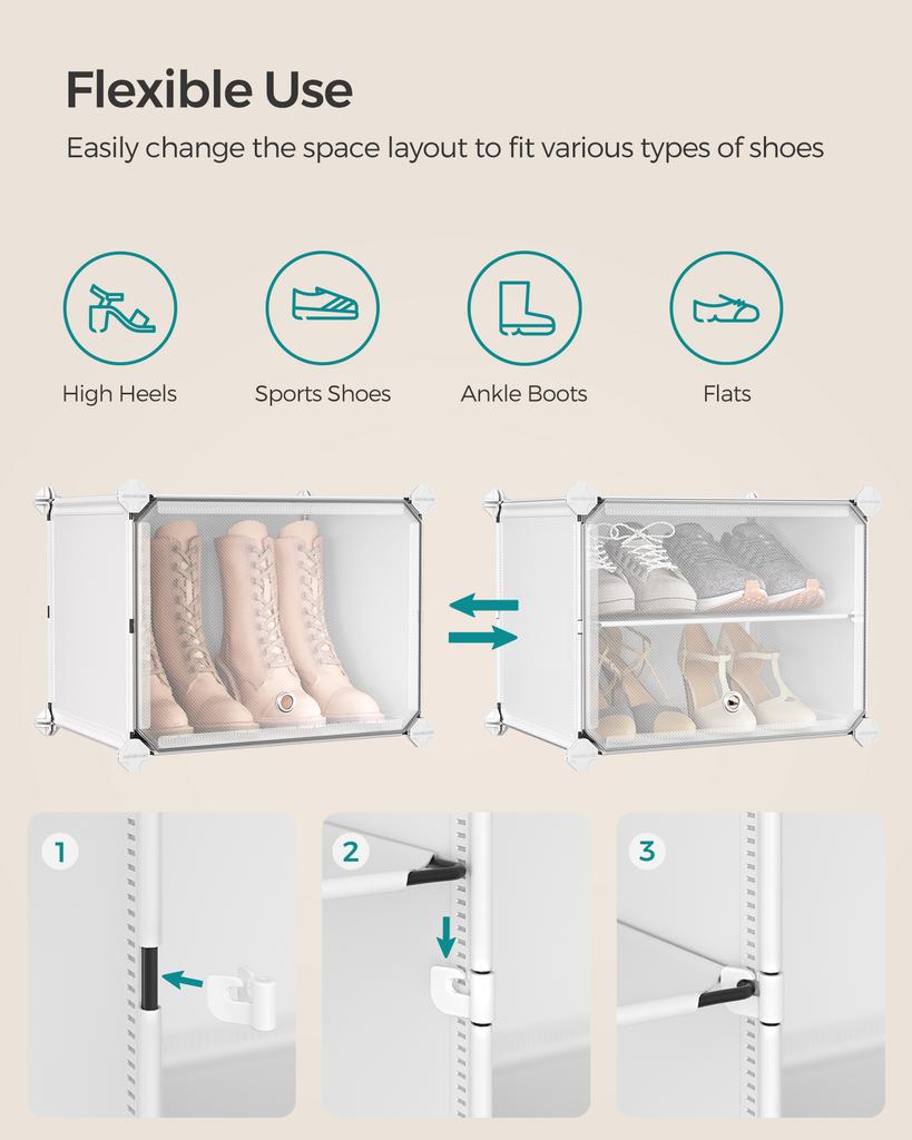 SONGMICS Shoe Rack Organizer, 12-Tier Shoe Storage Cabinet for Closet and Entryway, Holds 48 Pairs, Adjustable, Cloud White and Trasparent ULPC040W01
