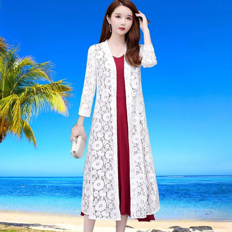 

Летняя уличная одежда женский чонсам Инвернесс кружево солнцезащитная одежда тренч средней длины тонкий с длинными рукавами топы шаль легче всего для сочетания White 2XL