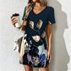 Sommer Mode Damen V-Ausschnitt Künstlerische Blumendrucke Kleid Sex Kurzer Rock Kleider