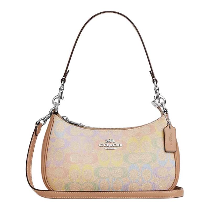 

COACH Teri 24 Silver Buckle Detachable Handle Coated Canvas Crossbody Shoulder Bag Medium Women s Rainbow срібний