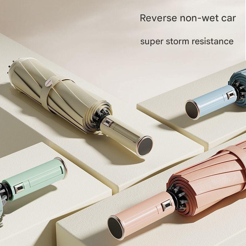 Fully Automatic Anti-lost Parking Sign Reverse Umbrella Enlarged Reinforced Thickened Raindproof Car-mounted Folding Umbrella