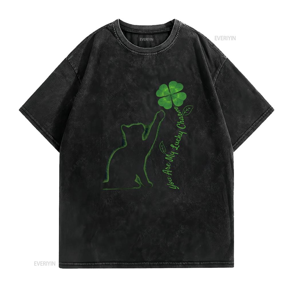 St Patricks Day Cat You Are My Lucky Charm Shamrock Clover T Shirt Vintage Washed Designer Clothes Stylish Casual Breathable