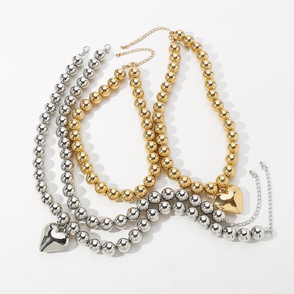 Layered Faux Pearl Necklace Gold-Tone Heart Pendant, Imitation Pearl Zinc Alloy Bead Chain, Statement Stackable Choker For Women Daily Wear & Gifting