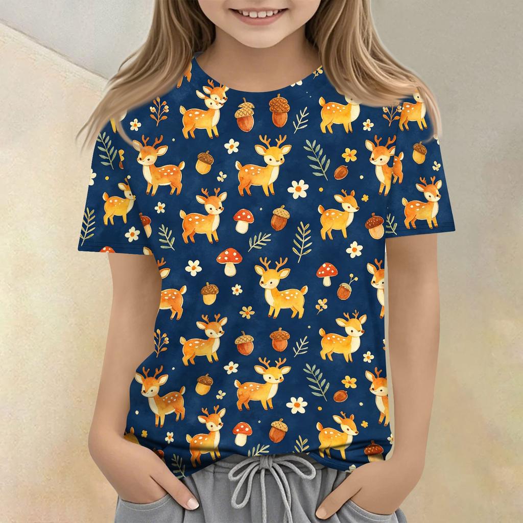 Kids Animal Print Crew Neck Short Sleeve Casual Loose Fit T Shirt Soft Comfortable Fabric Suitable for Everyday Wear