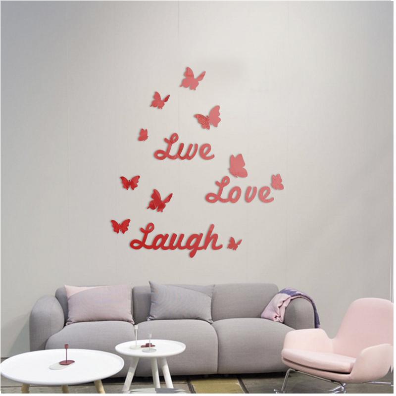 New Home Decorations DIY Silver Mirror Wall Sticker Large Decal 3D Stickers Butterfly Pattern