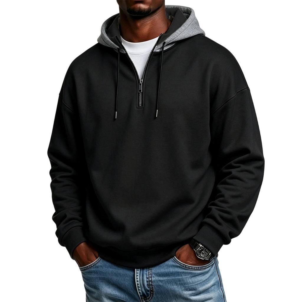 Men's -Lined Zip-Up Hooded Sweatshirt Loose Fit Casual Long Sleeve