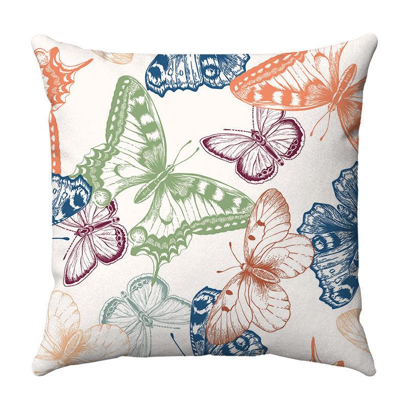 Seamless Watercolor Butterfly Digital Printing Short Plush Pillow Covers for Car Sofa Office Cushion Cover Home Goods 60x60cm