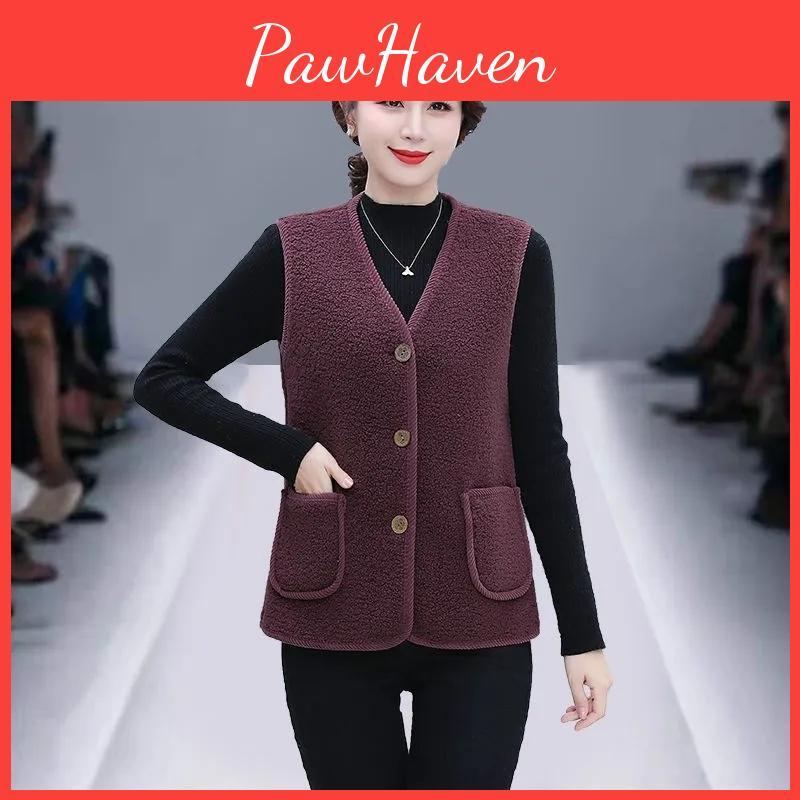Autumn Winter Vests Women Waistcoats Button Lambs Fleece Vests Sleeveless Jacket Large Size Button Coats Trendy Outwear
