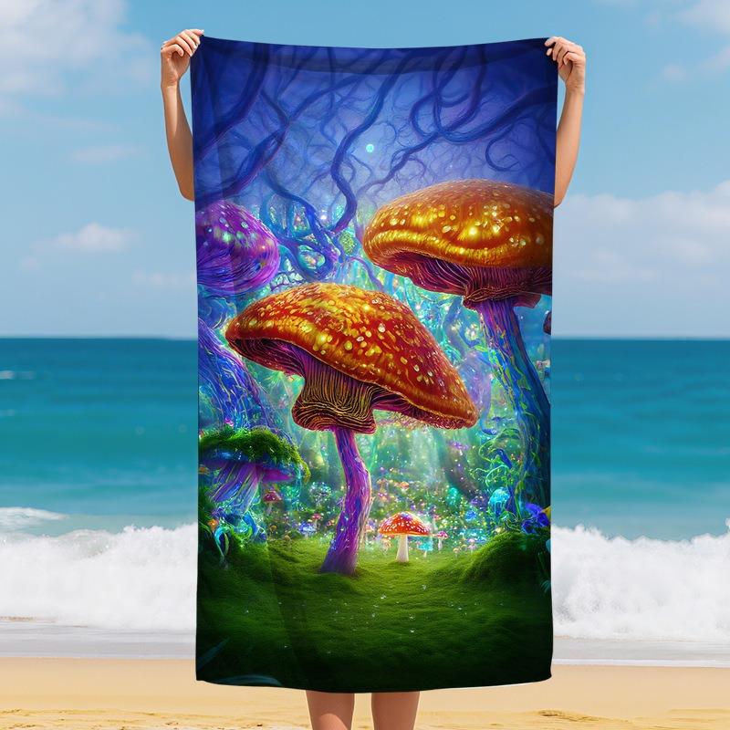 Vintage Botanische Paddenstoel Strandlaken Kleurrijke Plant Sneldrogend Polyester Badlaken voor Zomervakantie Surfen Zandvrij Mat
