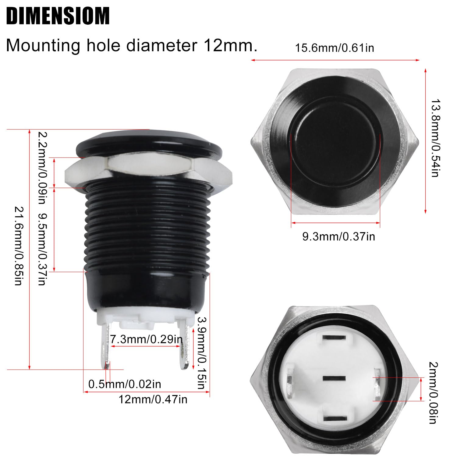 

3PCS Metal Pushbutton Switch 12mm Self Locking Self Resetting Round Waterproof Switches Pushbutton Activated Switches for Electronic Products