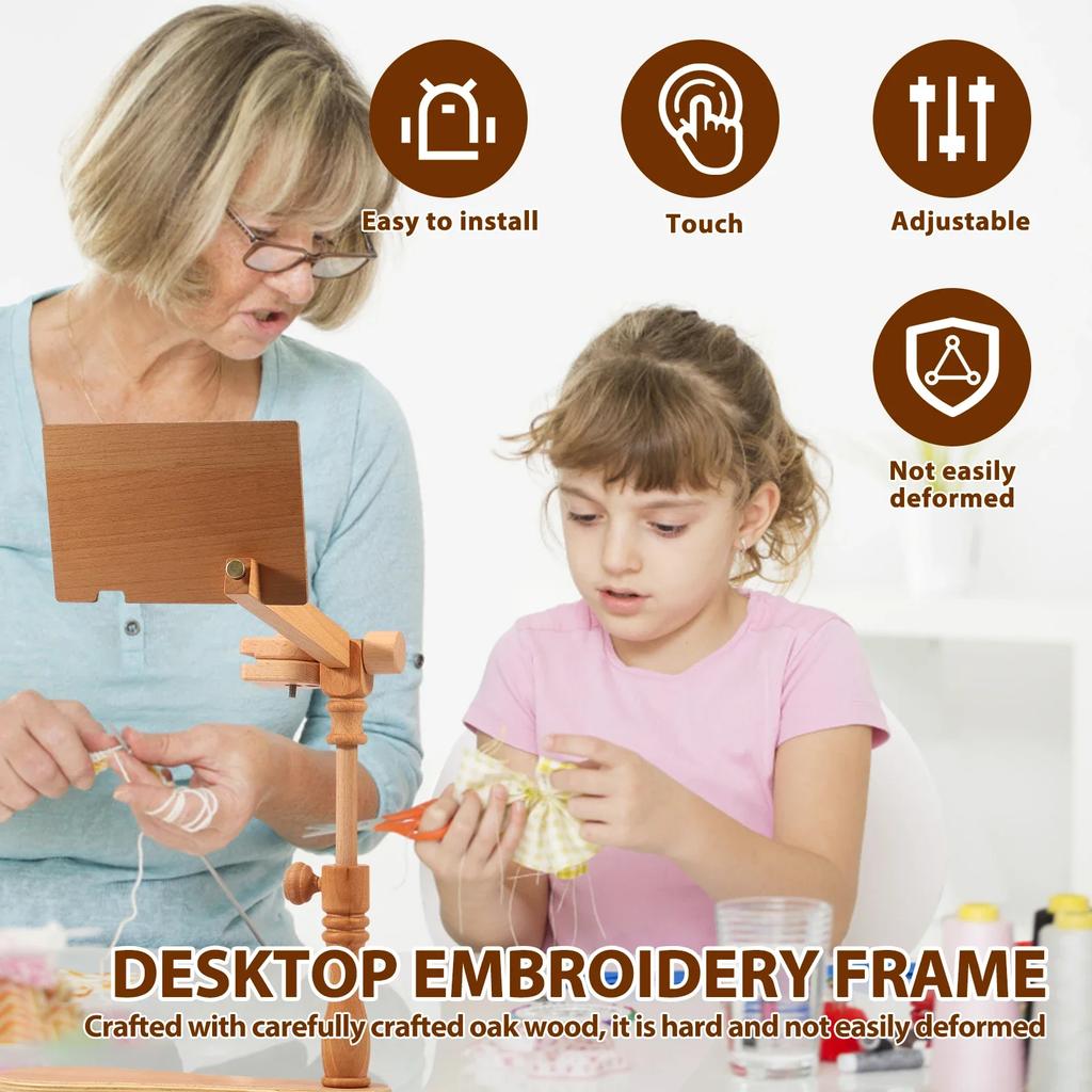Embroidery Hoop Stand Adjustable Beech Wood Cross Stitch Stand Rotated Embroidery Frame Stand Desktop Embroidery Frame for Art