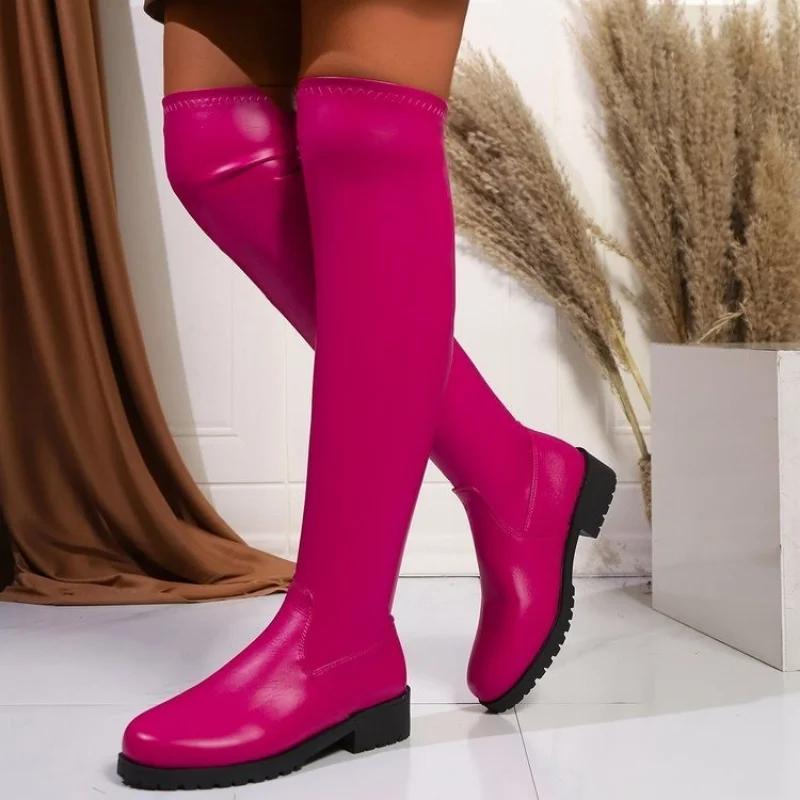 Cizme Lungi la Modă pentru Femei Peste Genunchi Tendință Culoare Imprimeu Leopard Elegant Stilat Mărimi Mari Confortabil Ciorapi Roșu Roz