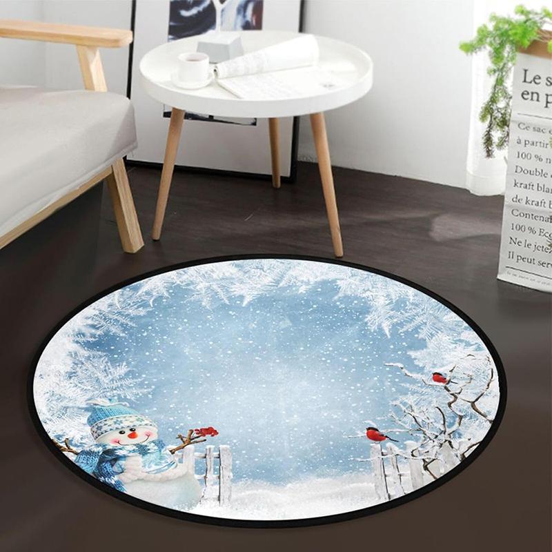 1pc Christmas Round Rugs: Snowman, Tree, Wreath & More - Festive Home Decor ,Christmas Round Carpet Decoration..