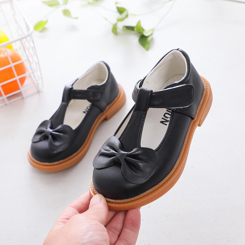 Primavera Outono Meninas Sapatos Crianças Casuais Flats Crianças Princesa Sapatos de Couro com Laço-nó T-strap Escola Sapatos de Casamento Macio Chique