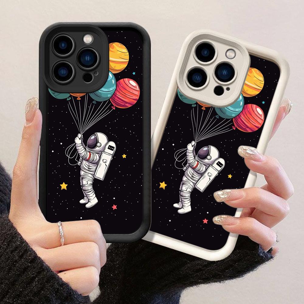JT114 Cartoon Astronaut Planet Balloons for iPhone 17 16 15 Pro Max Samsung S26 S25 Ultra A17 A16 A07 A56 Xiaomi 15T Redmi 15c 14c Soft TPU Case