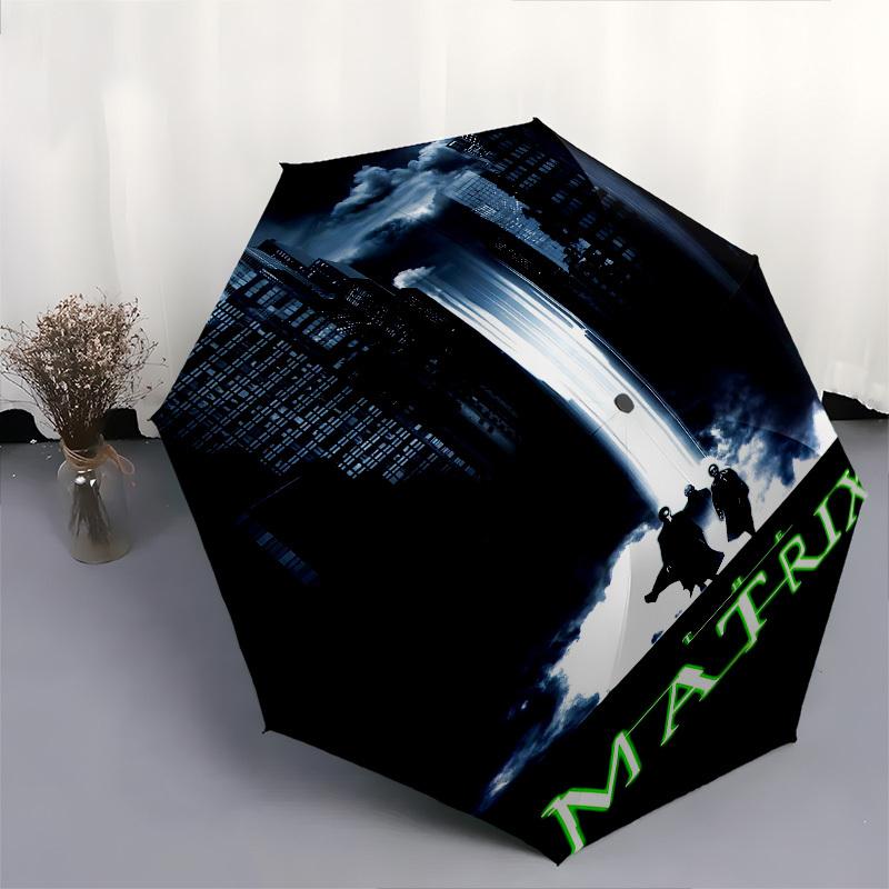 1pc matrix cityscape Automatic Folding Umbrella - Compact 8-Rib Design, Durable Plastic & Iron1098L