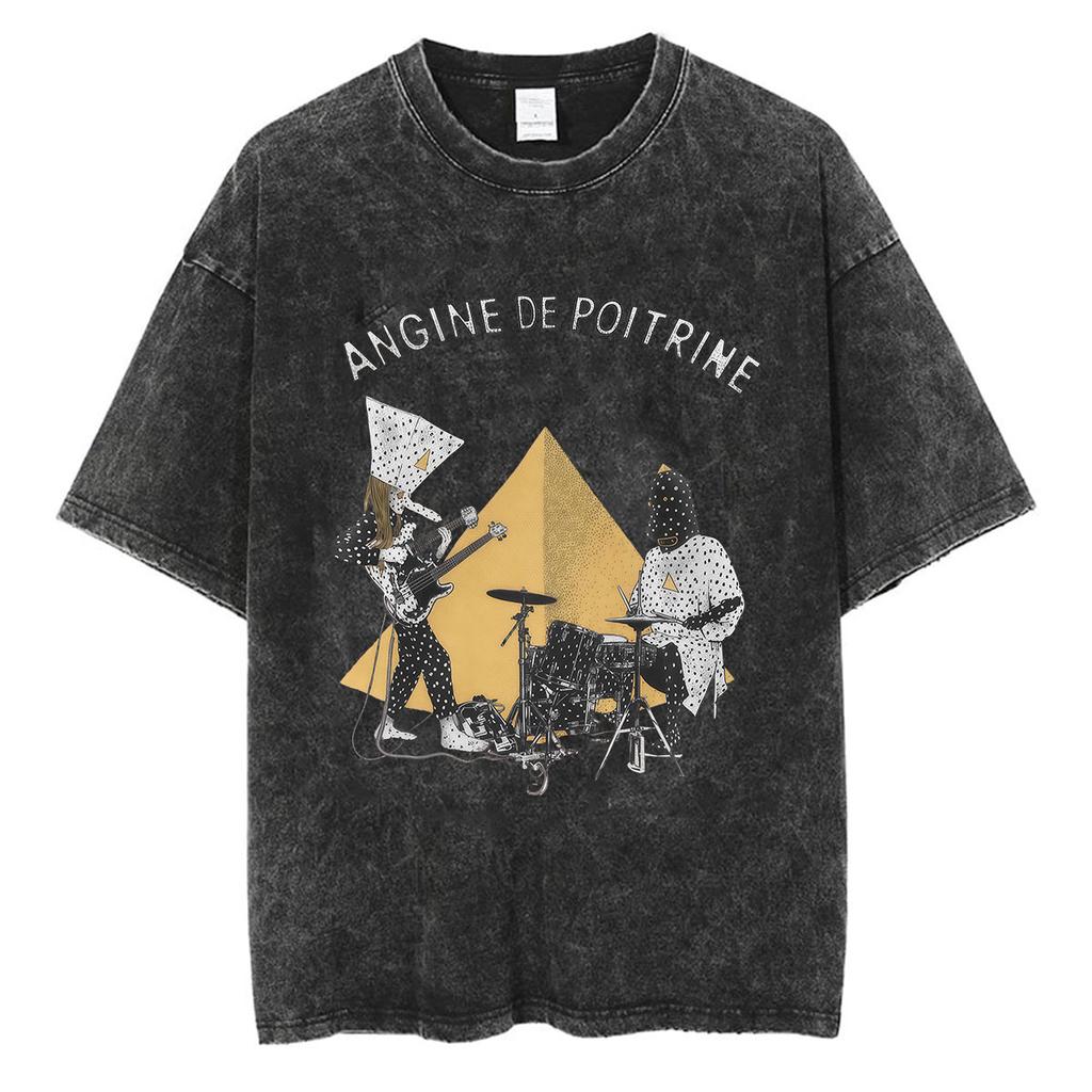 Rock Band Angine De Poitrine Vintage Washed T Shirts Mens Women Fashion Gothic Short Sleeve Tshirt Punk Hip Hop Clothing Tees