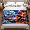 Wolf Theme Soft Blanket Personalized Custom Name Text Print Warm Blanket Home Sofa Bedroom Decor