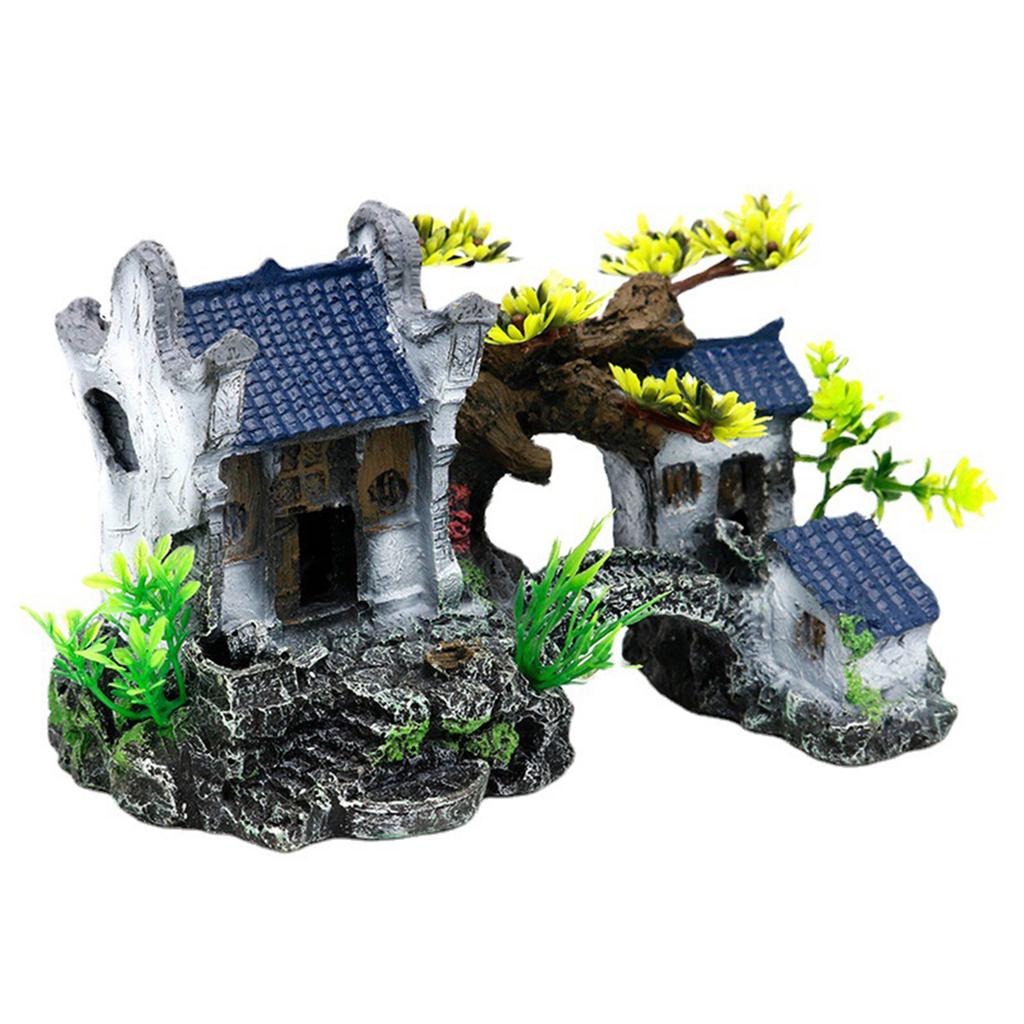 Resin Chinese 3D Printing Ancient Architectural Model Fish Shrimps Shelter House Layout Props For Fish Tank Aquarium Decoration