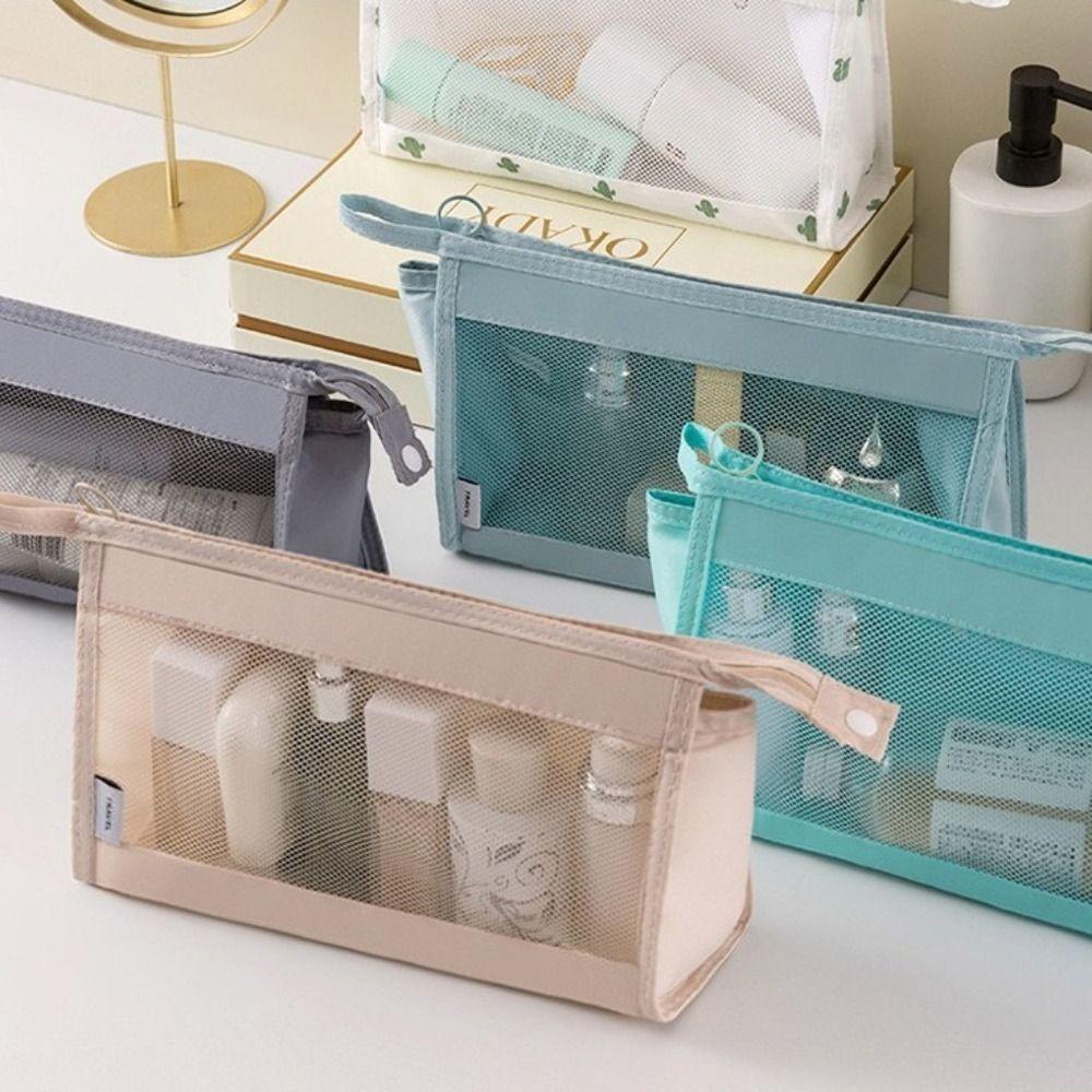 Foldable Mesh Makeup Organizer Hanging Toiletry Bag Large Capacity Wash Bag  Brushes