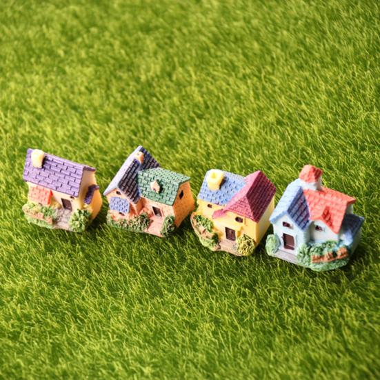 Mini House Micro Landscape Miniature Resin Village House Figurine Tiny Bonsai Terrarium Crafts for Dollhouse Fairy Garden Flowerpots Fish Tank Decor