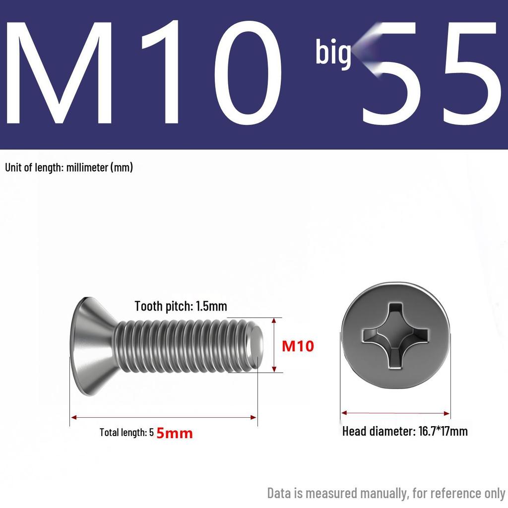 201 Stainless Steel Countersunk Phillips Head Screw: Flat Head Bolt M2-M8